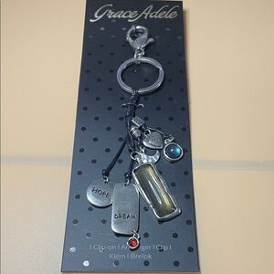NWT - Grace Adele Charm Keychain with Silver and Red Accents